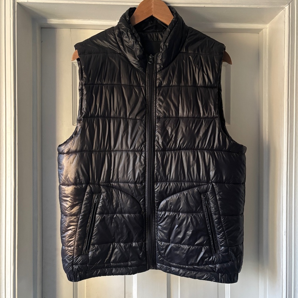 Scotch & Soda Black Puffer Vest Shiny Nylon Zip-Up Size L